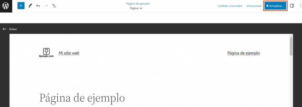 Opción Actualizar del editor de bloques de WordPress