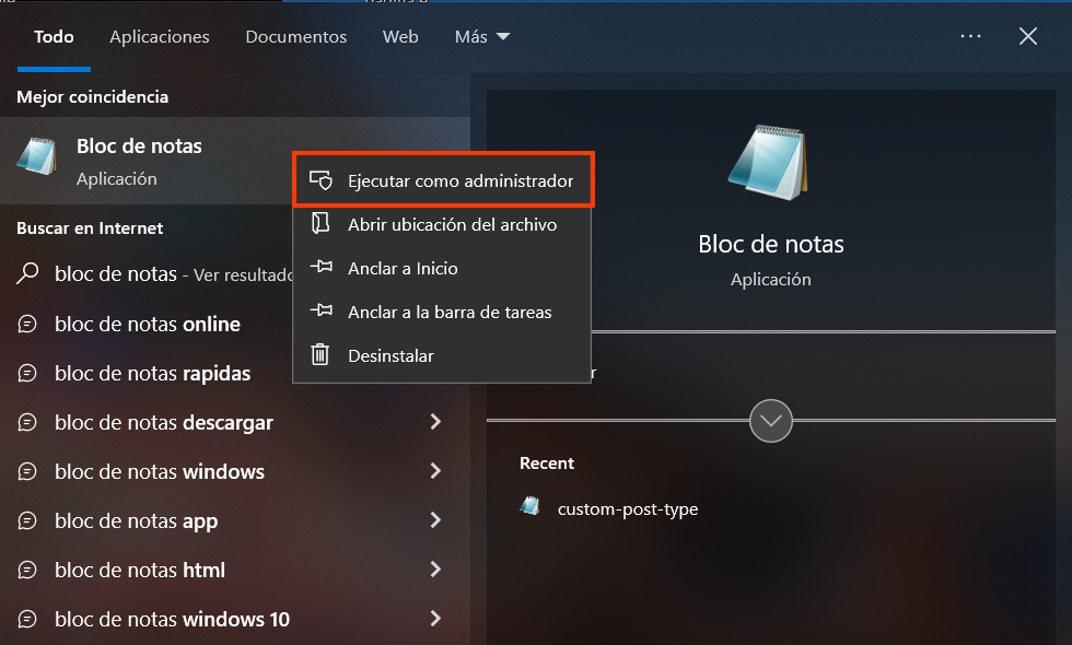 Bloc de notas en Windows