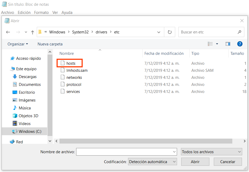 Archivos hosts en Windows