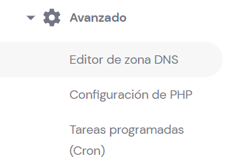 Sección Avanzado en hPanel