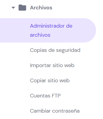 Sección de archivos de hPanel