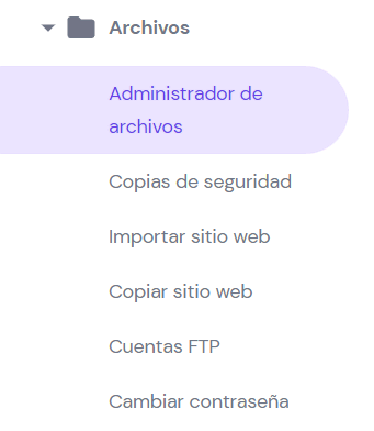 Sección de archivos de hPanel