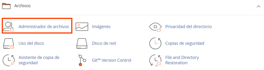 Sección de Archivos de cPanel