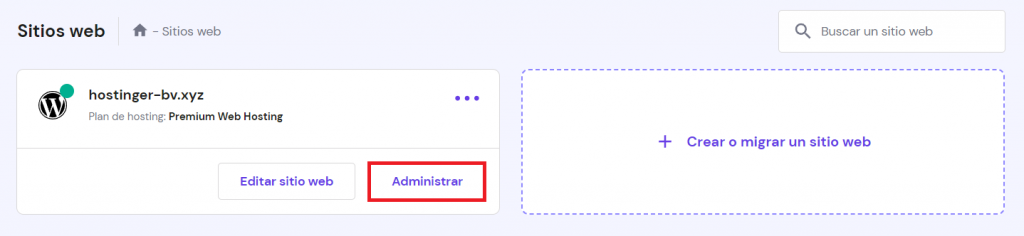 Administrar sitios web en hPanel