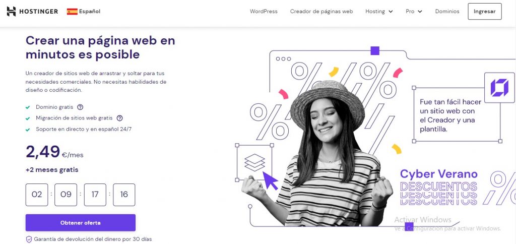 Página web de Hostinger para crear un sitio web