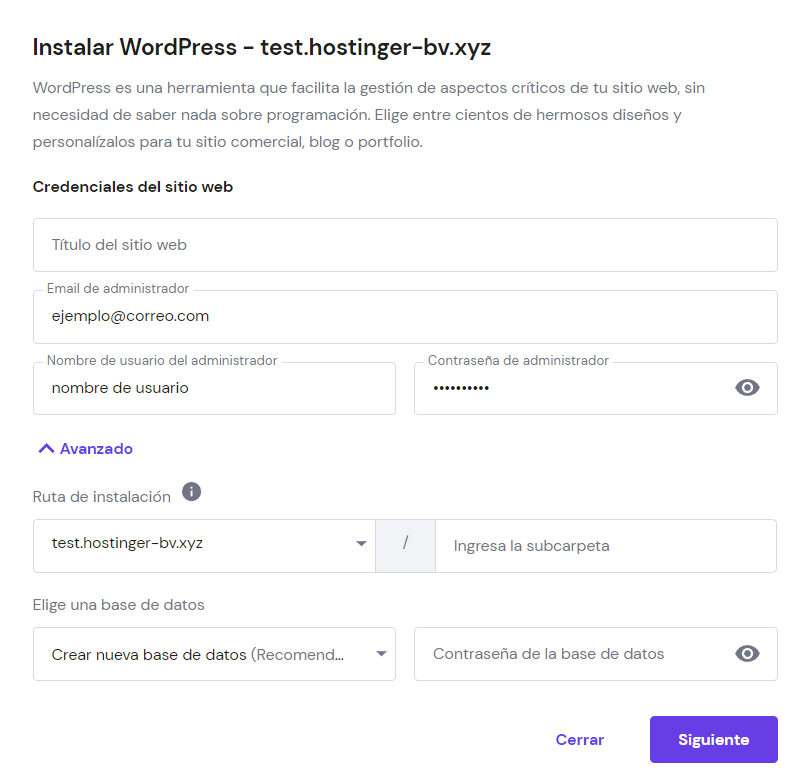 Instalar WordPress en un subdominio en hPanel