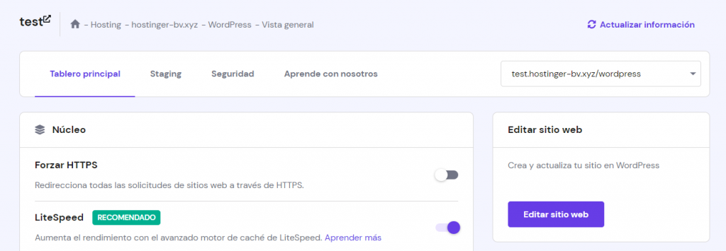 Editar subdominio en hPanel.