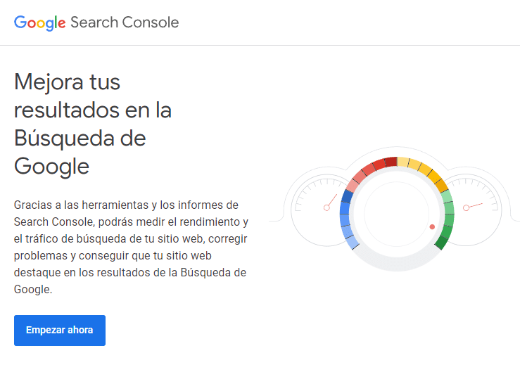 Página de inicio de Google Search Console