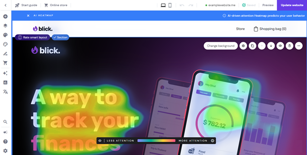 Visualización del creador de sitios web de Hostinger con funcionalidades de IA