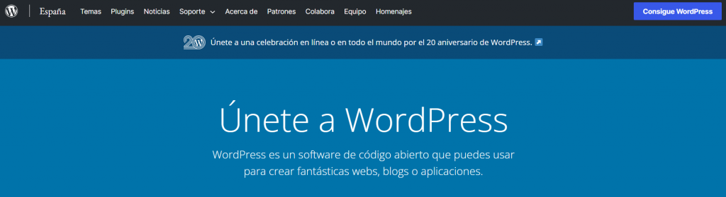 Interfaz de la página de WordPress