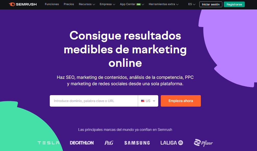 Página de inicio de Semrush