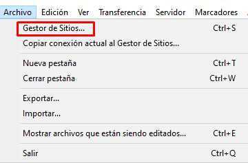 Gestor de Sitios en FiliZilla