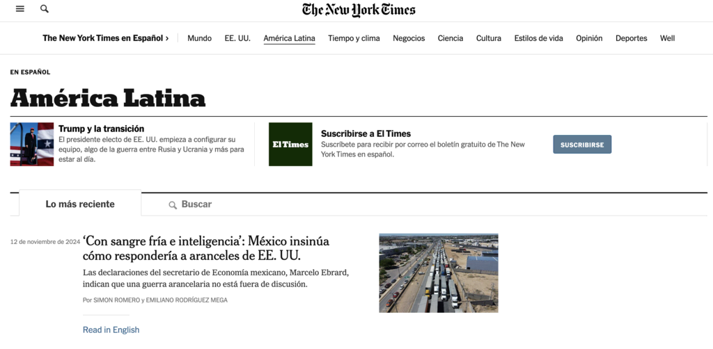 Página de The New York Times.