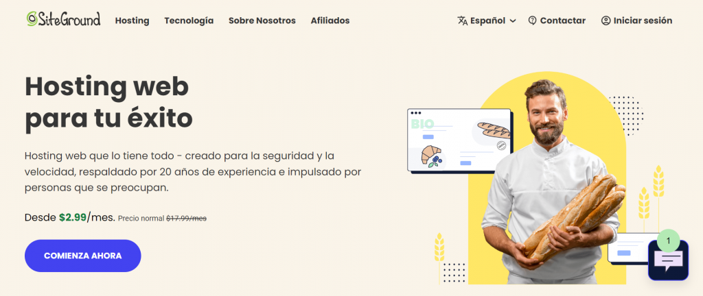 Página de inicio de SiteGround.