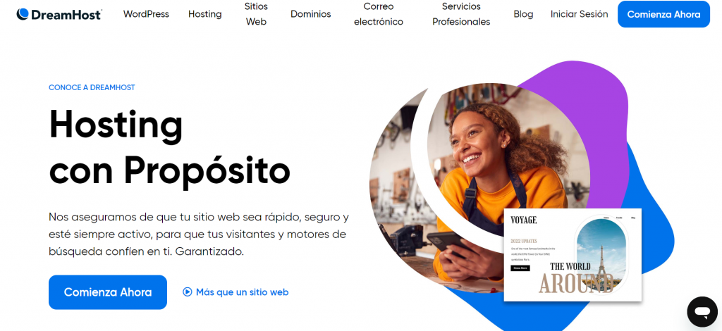 Página de inicio de DreamHost.