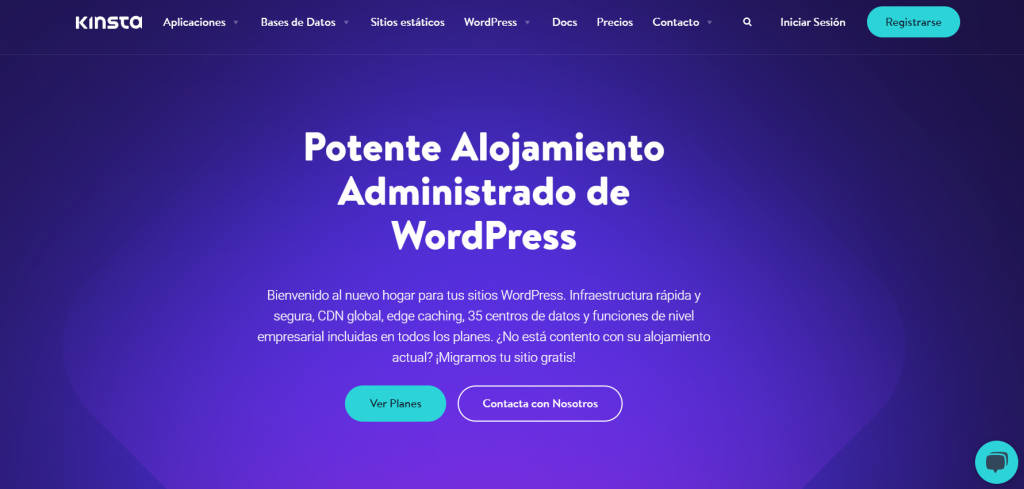 Página de inicio del alojamiento de WordPress de Kinsta.