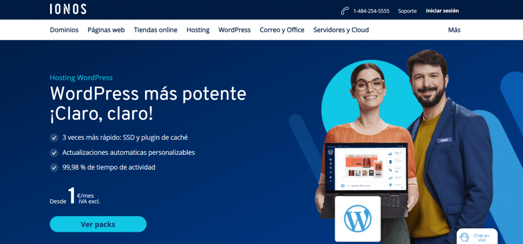 Página de inicio del hosting para WordPress de Ionos.