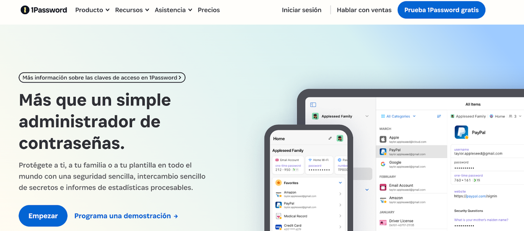 Sitio web de 1Password