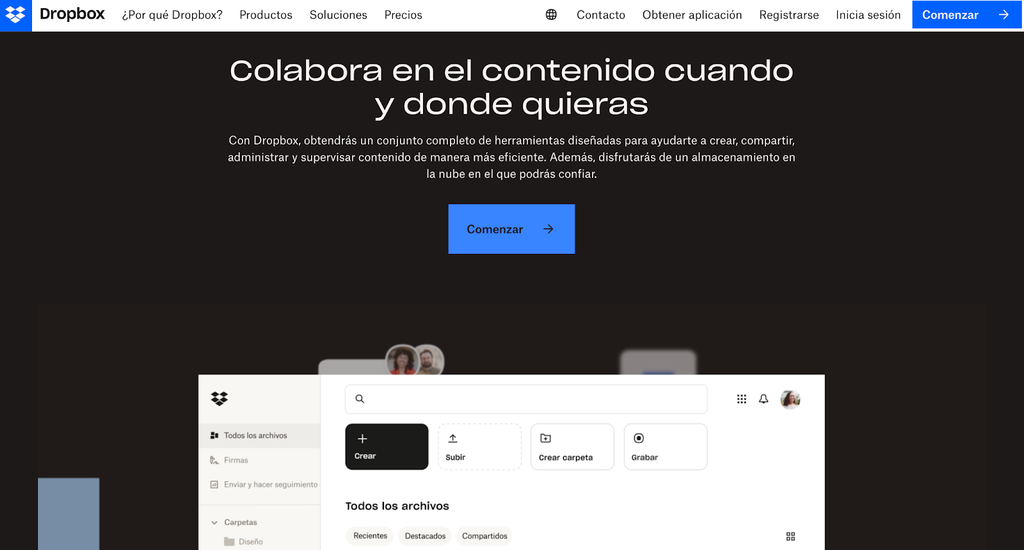 Web corporativa de Dropbox