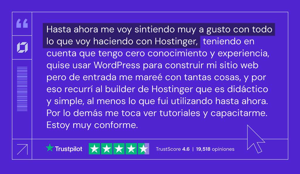 Testimonio en Trustpilot sobre Hostinger