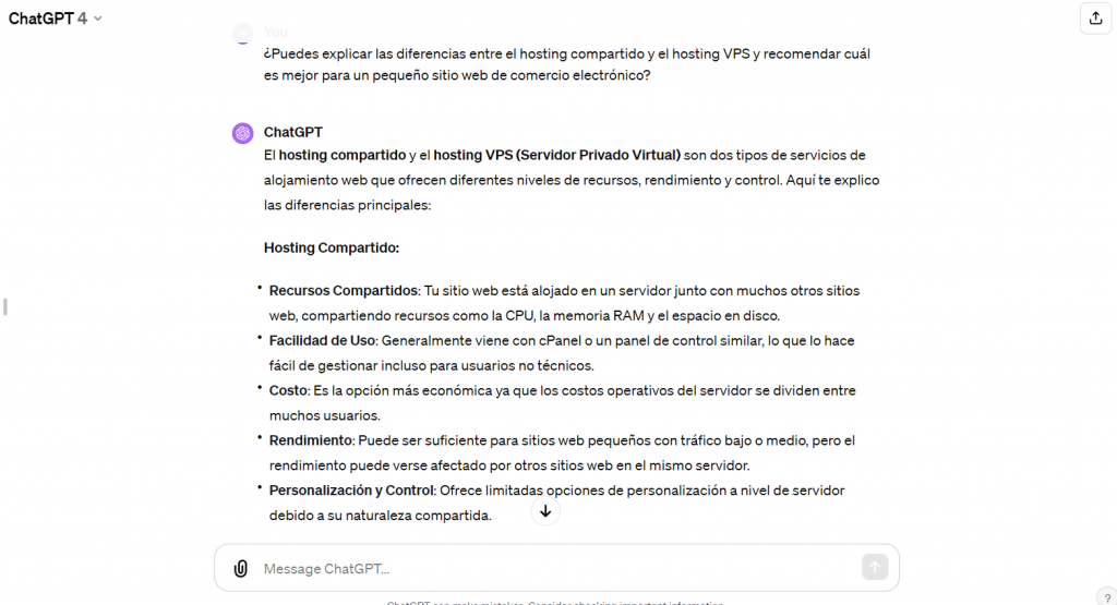 Ejemplo de combinación de prompts en ChatGPT.