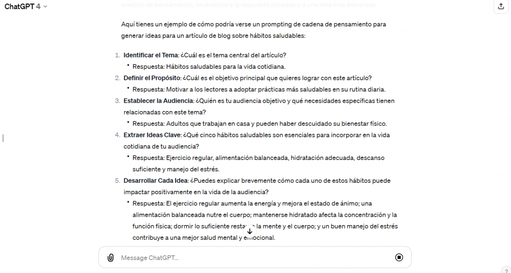 Ejemplo de prompting de cadena de pensamiento en ChatGPT-4.