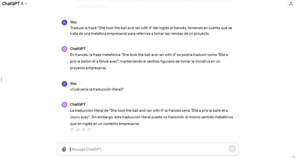 Ejemplo de traducción con matices en ChatGPT 4.