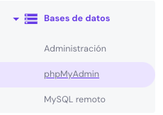 phpMyAdmin en hPanel de Hostinger