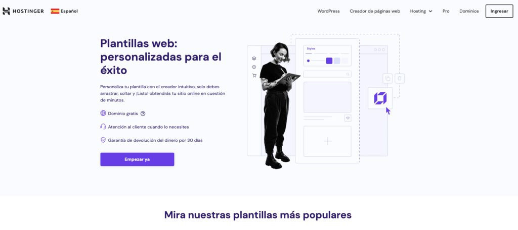 Sitio web de plantillas de Hostinger