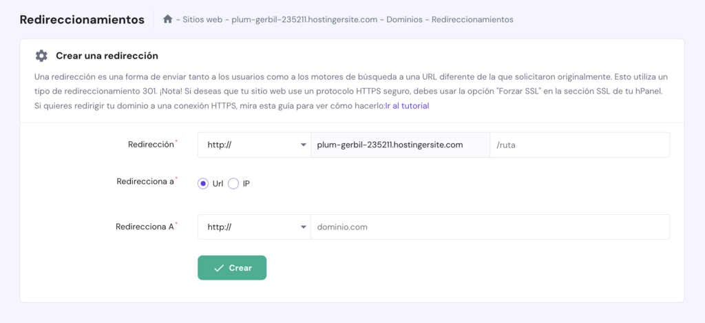 Redireccionamientos en hPanel