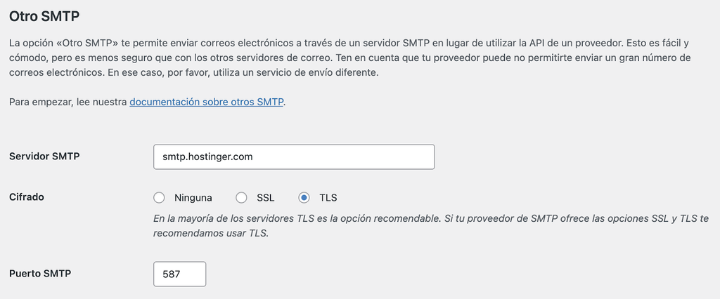 Ajustes de Otro SMTP de WP Mail SMTP