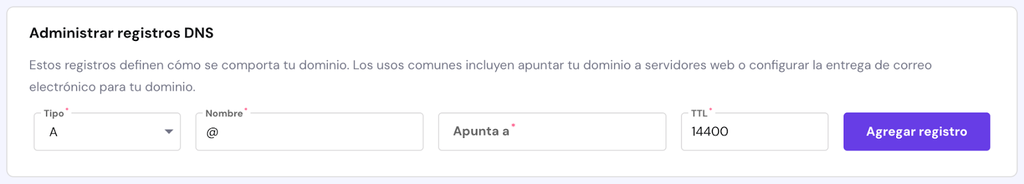 Administrar registros DNS en hPanel