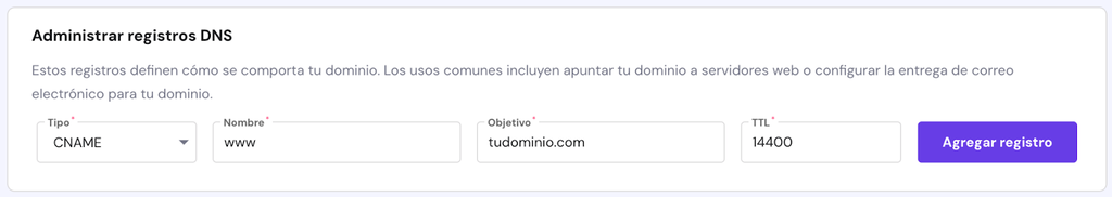 Administrar registros DNS en hPanel