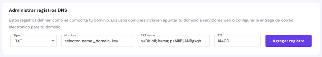 Administrar registros DNS de Hostinger