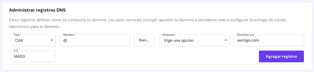 Administrar registros DNS en hPanel