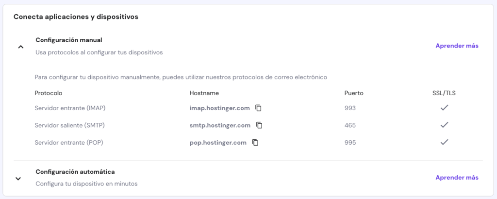 Configuraciones de correos en hPanel