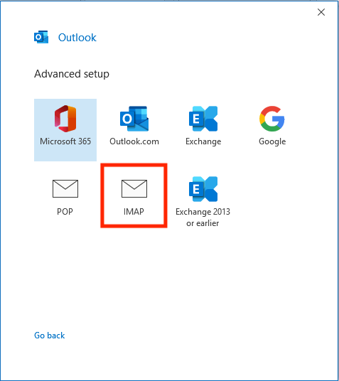 Elegir protocolo IMAP para configurar outlook