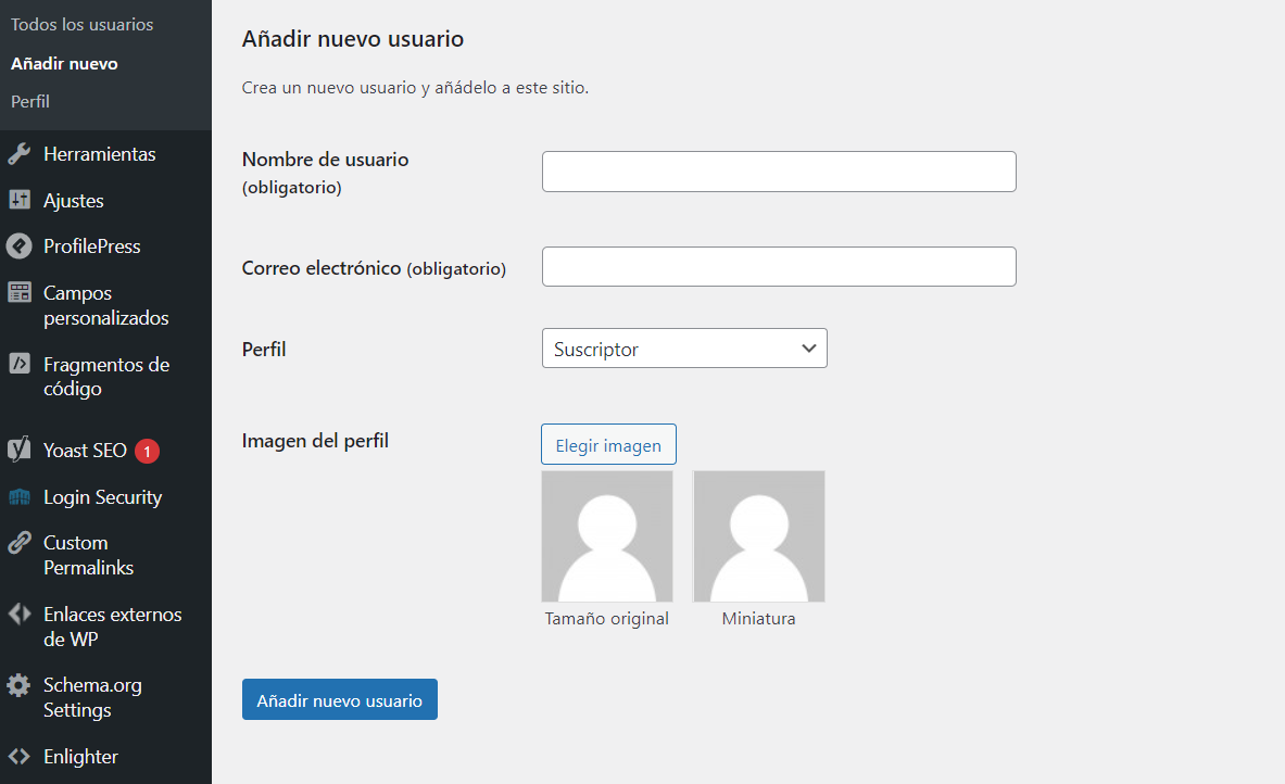 Añadir nuevo usuario en WordPress