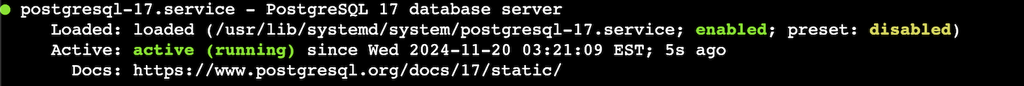 Uso del comando sudo systemctl status postgresql-17