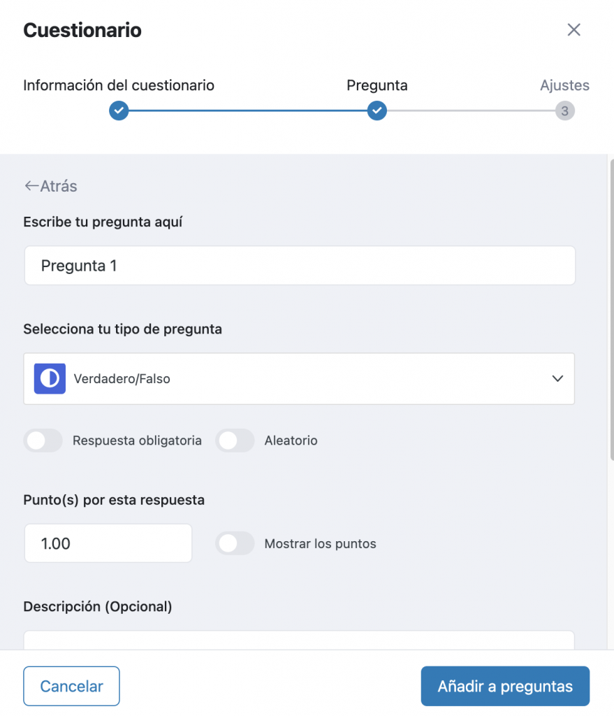 Cuestionario en Tutor LMS