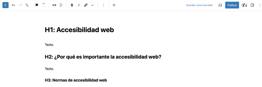 Ejemplo de estructura de encabezados de WordPress