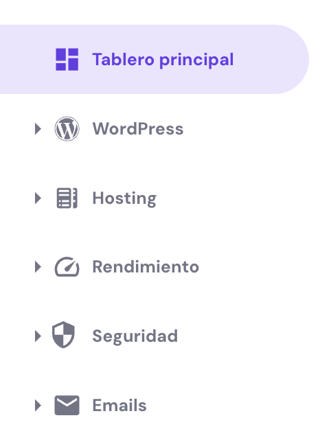 Enfoque de menú en hPanel