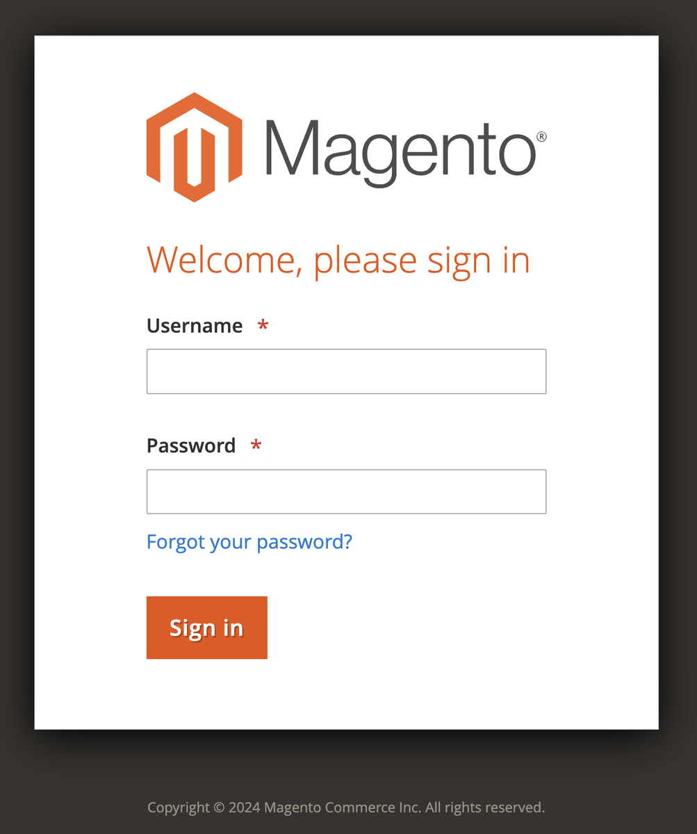 Página de login de Magento