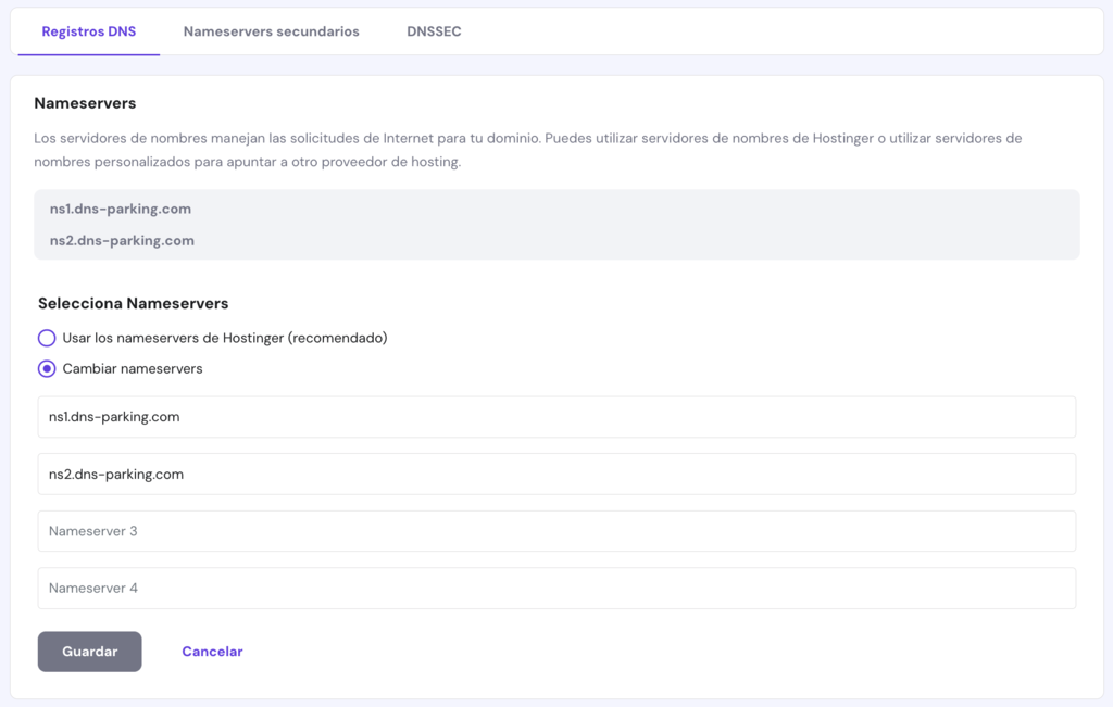 Cambiar nameservers en hPanel