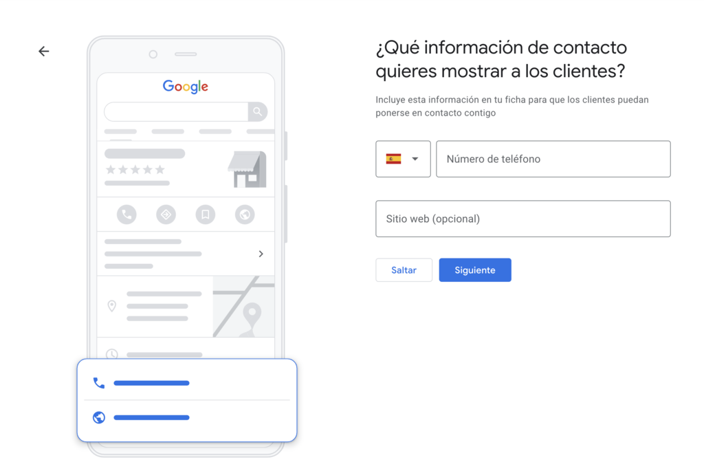 Datos de contacto de GMB