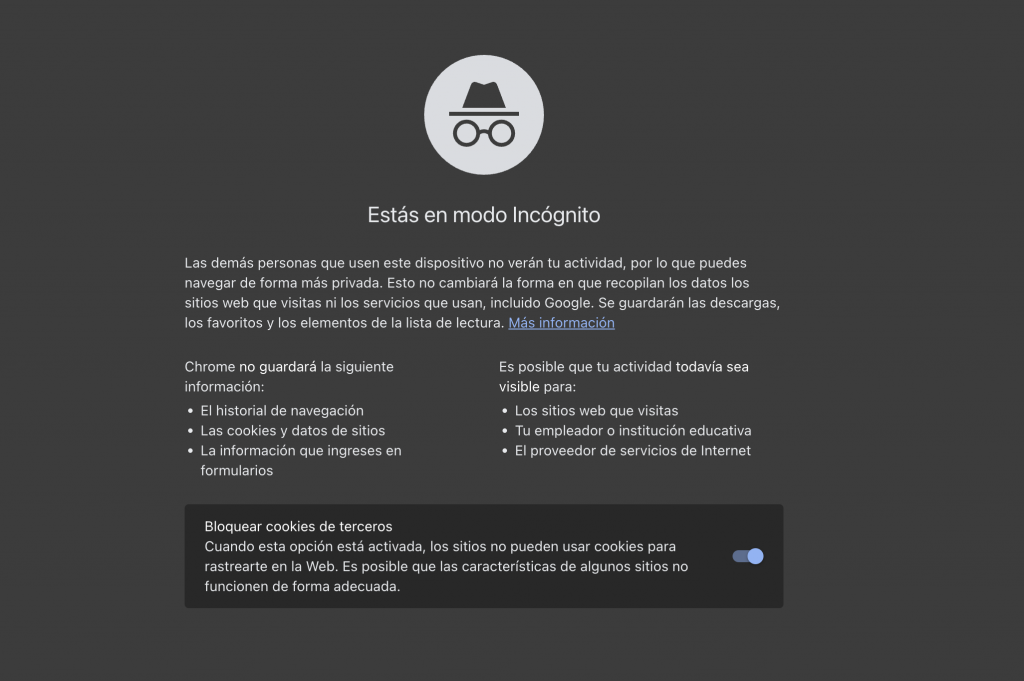 Modo incognito de Google Chrome