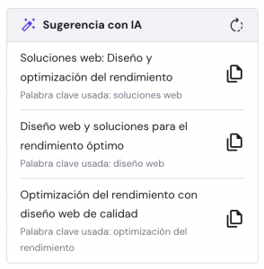 Sugerencias con IA del creador de webs de Hostinger