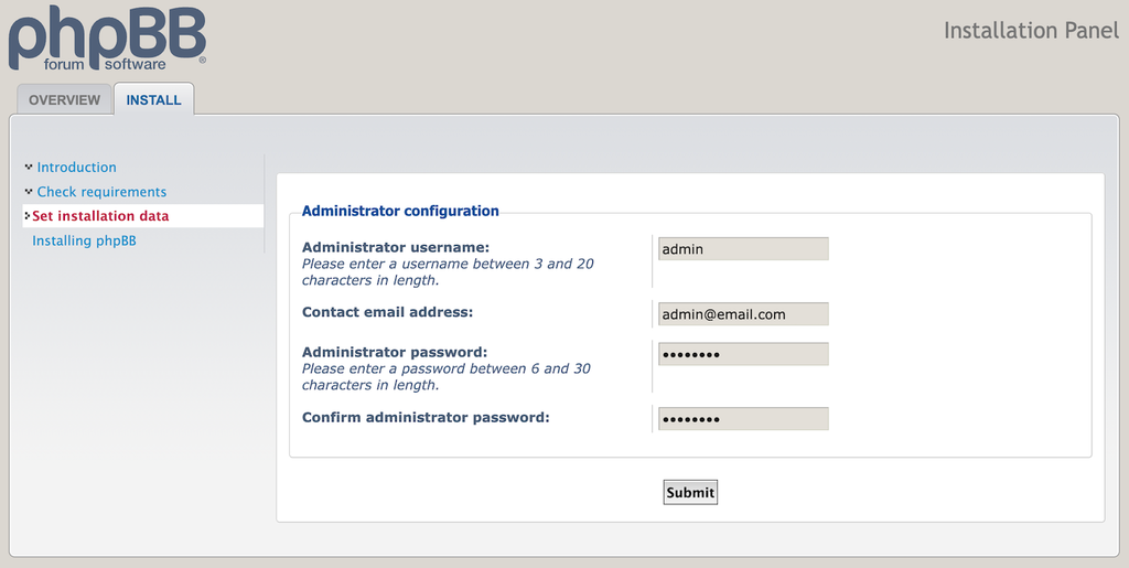 Configuración del administrador de phpBB