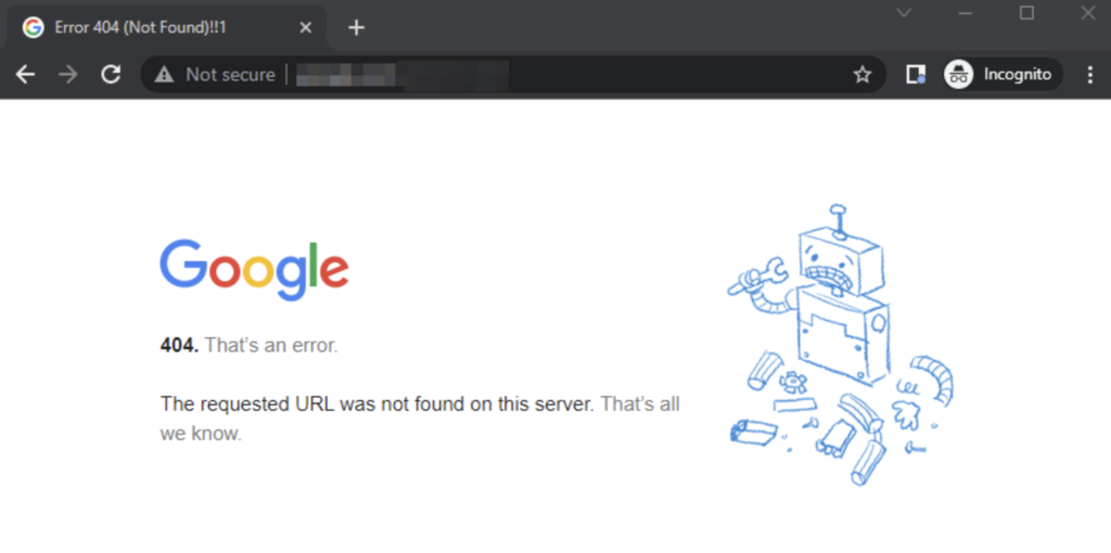 Error 404 en Google Chrome