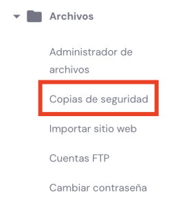 Sección de Archivos de hPanel